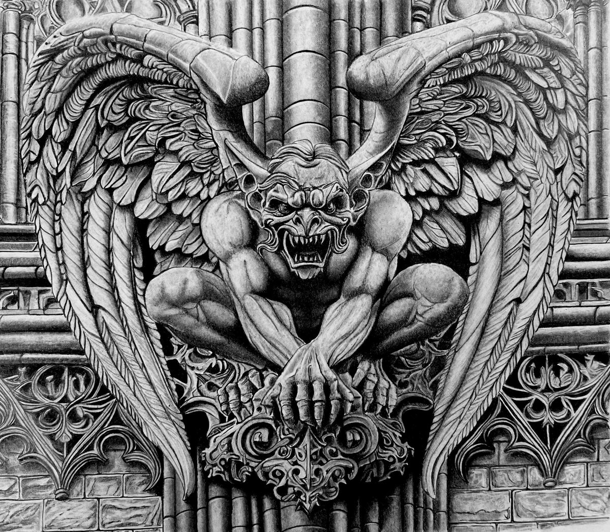 paul_stowe's tweet image. This weeks #pencildrawings✏️ is finished - “Grotesque” because everyone knows gargoyles are for draining water  &amp;amp; Grotesques have no function but to scare the pants off you 😁  All drawn in pencil on Bristol board paper - see more here stowe.gallery #grotesque #gargoyle