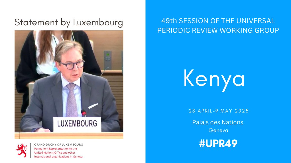 #Luxembourg🇱🇺 #UPR49 recommendations to #Kenya🇰🇪:
1️⃣Ensure full compliance of freedom of assembly with the ICCPR
2️⃣Strengthen efforts to end all discrimination, harassment and violence based on SOGI
3️⃣Abolish the death penalty
4️⃣Enforce laws against child marriage and FGM