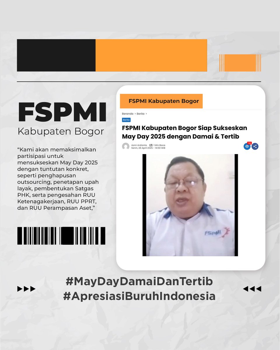 jeehfrey's tweet photo. ikut menyambut dengan suka cita fspmi kabupaten bogor siap sukseskan mayday dengan tertib dan damai dan memberikan upah yang layak
#PekerjaPahlawan  
Suara Pekerja Damai https://t.co/wk7sNscPCQ