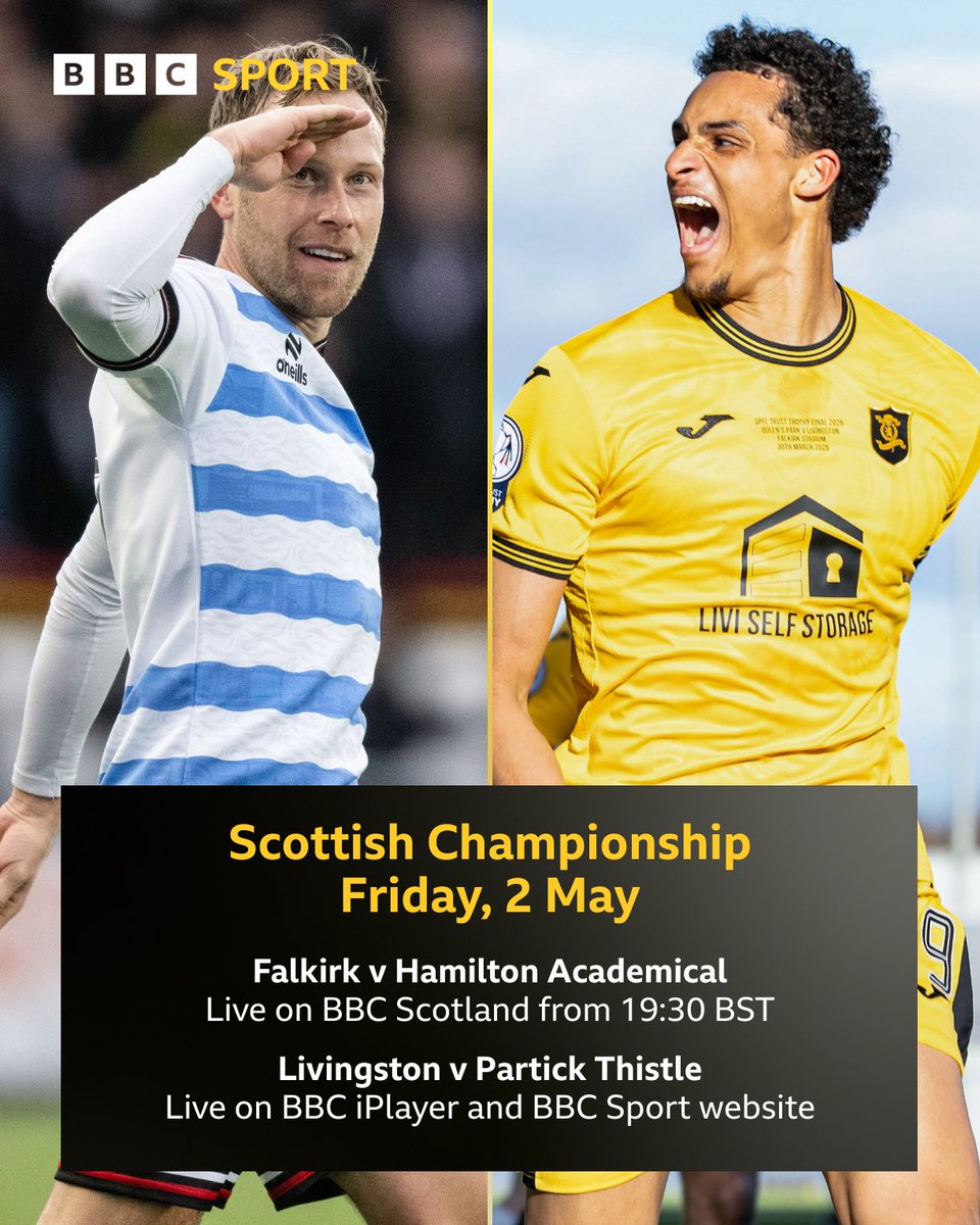 The most exciting league in Scotland comes to a close tomorrow night and you can follow both key games live across the BBC 🙌

We'll even be following the Championship title and it's journey to the winning stadium 🏆🚁

You don't want to miss it 👊📺

#BBCFootball