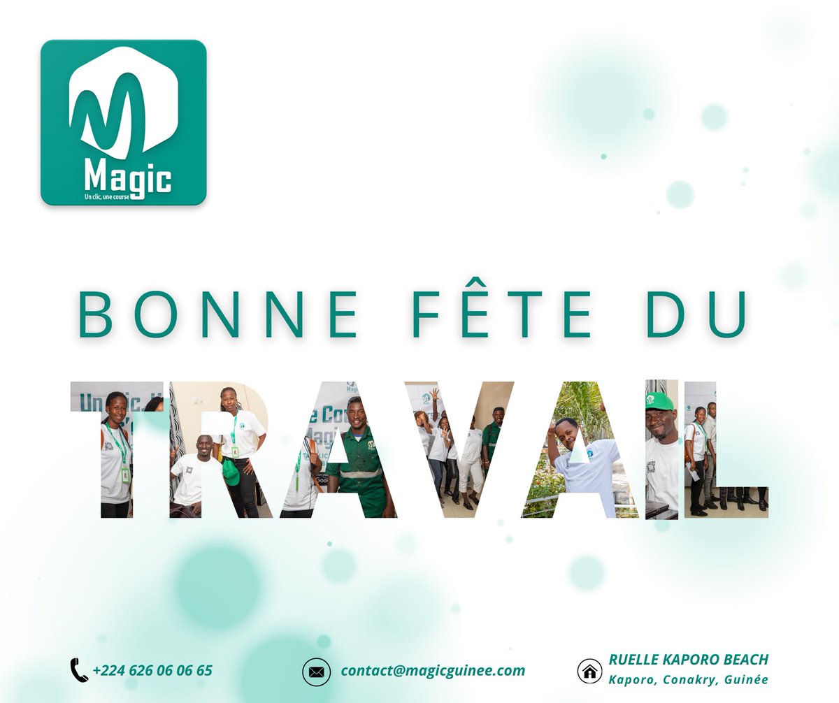 Chez Magic,  Le 1er mai est l’occasion de remercier nos équipes. Grâce à votre engagement quotidien, chaque projet devient possible. 

Bravo et merci !

#FêteDuTravail #MerciÉquipe #EspritCollectif #1erMai #EngagementProfessionnel #conakryguinea