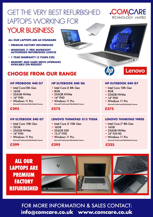 🔥 Refurbished Laptops from £295! 🔥

💻 HP ProBook &amp; EliteBook | Lenovo ThinkPad
🧠 Up to 32GB RAM | Core i7 | Windows 11 Pro
📦 Microsoft Authorised | Business-Ready
📞 01925 750280
📧 info@comcare.co.uk

#TechDeals #BusinessTech #manchester #Warrington #Stockport #Altrincham