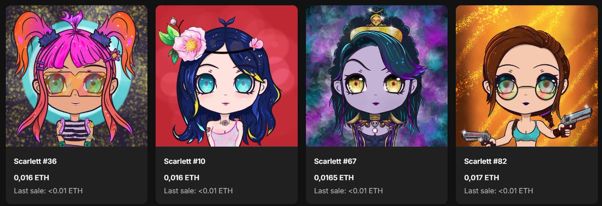 Gmmm!!  

We're close to Scarlett #100!  So many stunning pieces, 
Which one is your favourite??  I love #10, the first flower I drew.  

opensea.io/collection/pro…
Let me know 👇👇👇