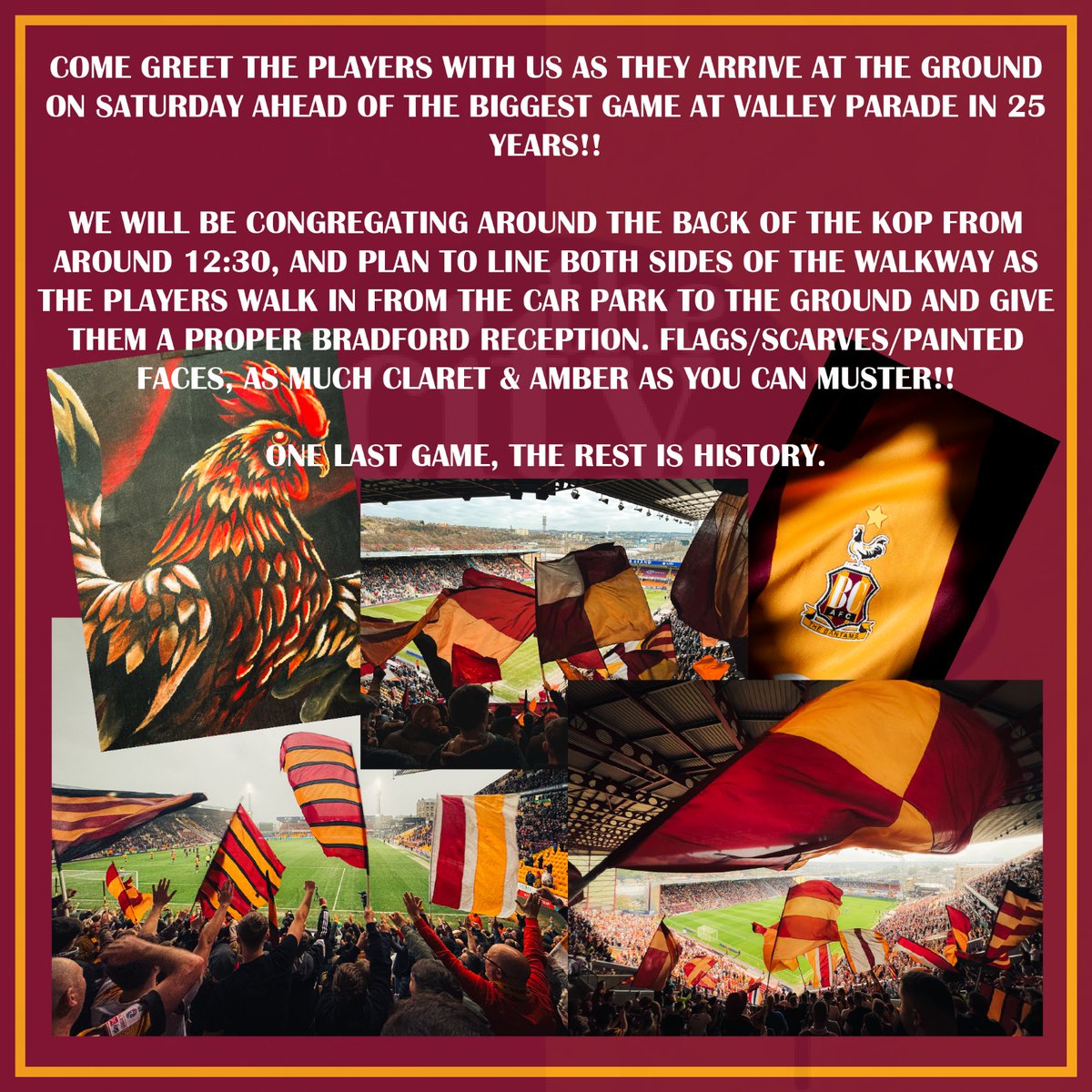 Saturdays plans to greet the players at the ground. Please RT/Share this far and wide. Need to give them a proper noisy bradford welcome!! #bcafc