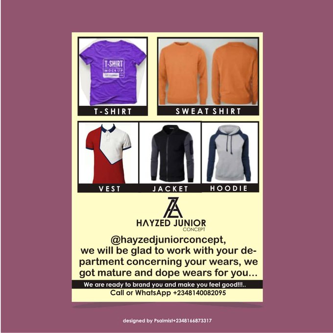 HayzedJunior's tweet image. Open 24/7 โ
iSew : iCustomized : iBrand
Thick & Pure Cotton ๐ฏ
Hoodie - 15k
Varsity Jacket - 15k
Sweat Shirt - 12k
Round neck- 8k
Joggers/pant- 15k
Jalabia - 30k
Location- Osogbo, Osun State.