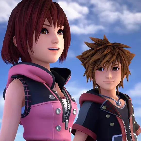 Kairi, Sora, and Riku with brown eyes. 