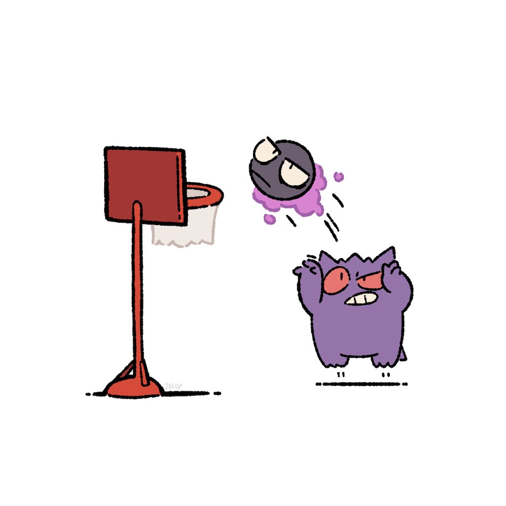 sqshiijelly's tweet image. Pokemon doodle ko-fi commisison.
Gengar and Gastly playing basketball.