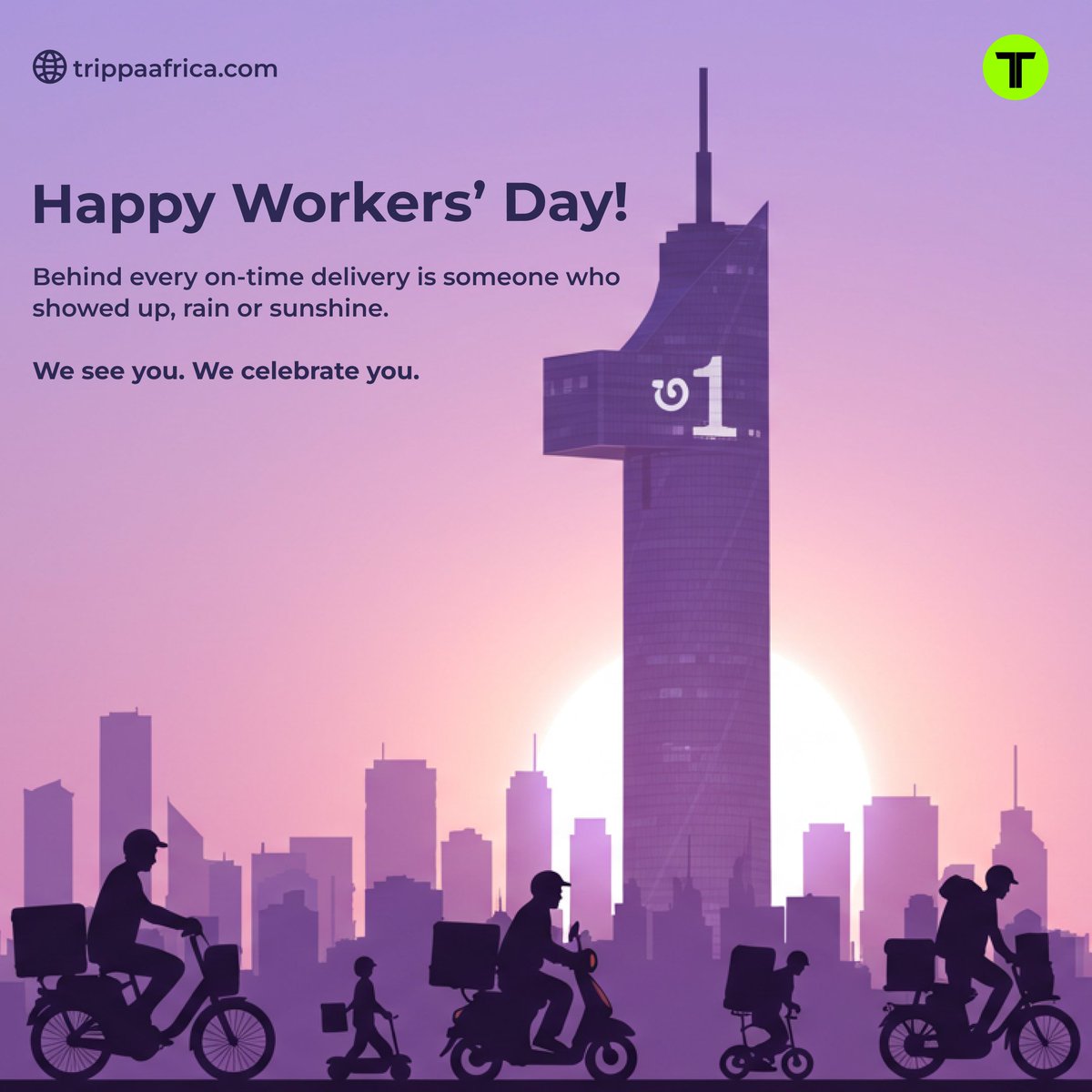 usetrippa's tweet photo. To the hands that move packages, pedal bikes, drive vans, and keep promises, we see you. 💚
This Workers’ Day, we celebrate the everyday heroes powering Africa’s movement.

#AfricaWorks #WeMoveAfrica #SMEPowerAfrica #LogisticsChampions #TrippaOnTheMove https://t.co/c9HCzJrOvO