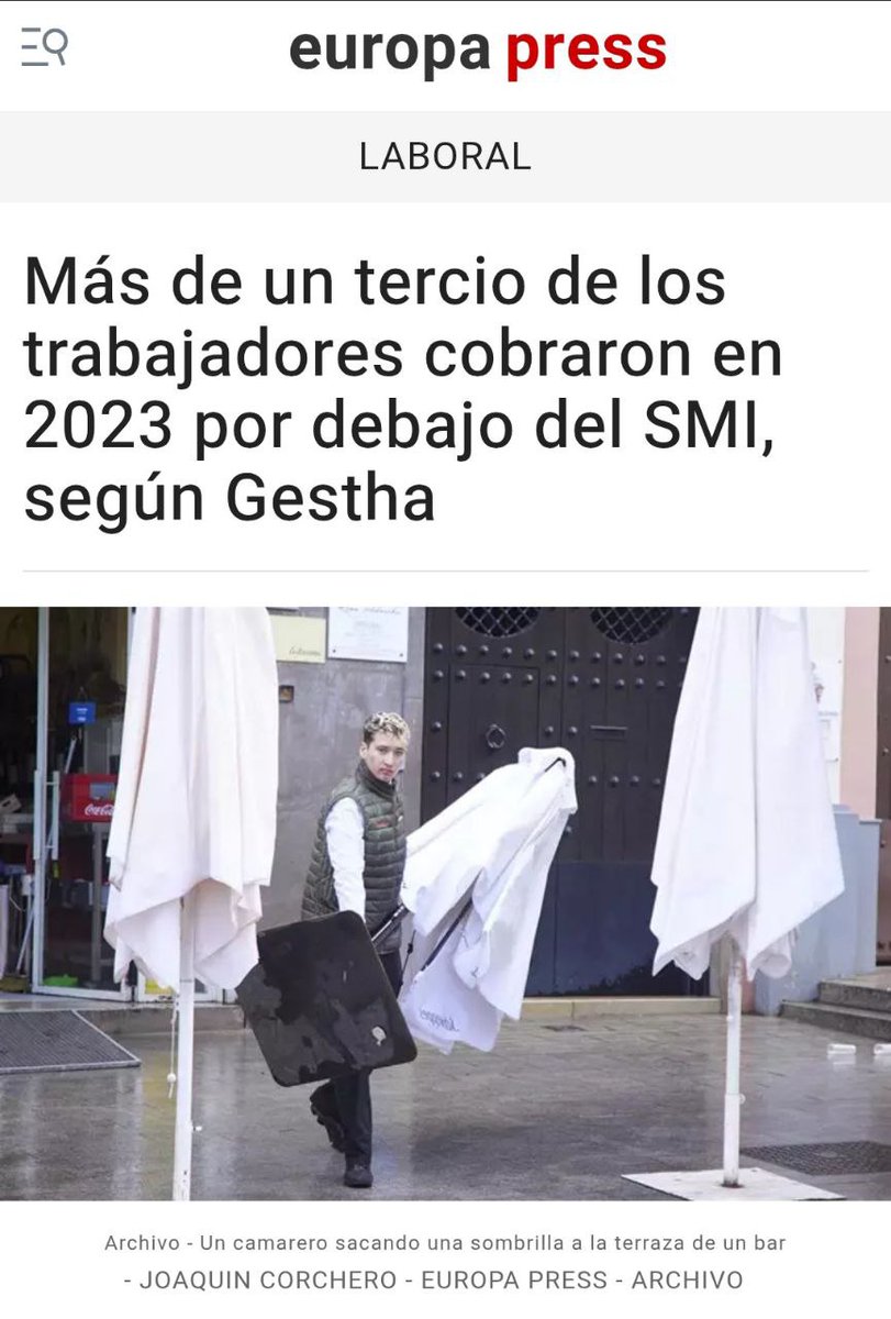 Cuando te digan hoy q lo urgente ahora es la "no reducción de la jornada laboral" pero silencien la precariedad d la subcontratacion, con salarios ya inferiores al SMI y la pérdida abismal e irrecuperable del poder adquisitivo, q supone una quiebra en la economía familiar.
HILO👇🏽