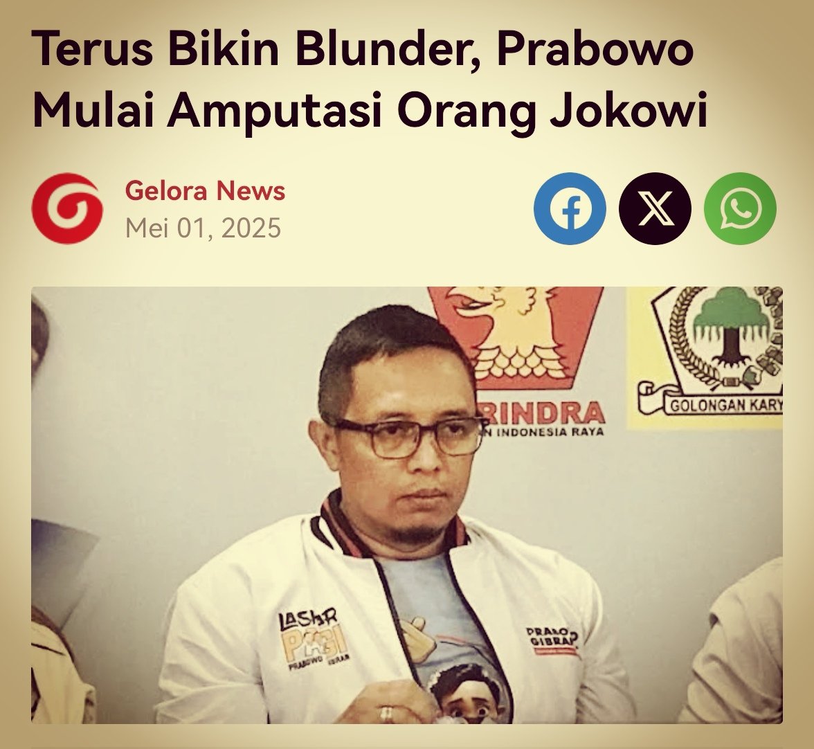 Kabarnya burung, rangorang titipan kgak punya akses langsung ke Presiden?..pantesan minta nasehatnya pada ke Solo 

gelora.co/2025/05/terus-…