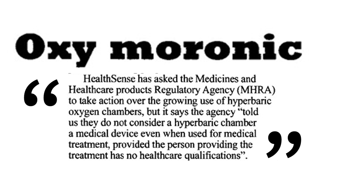 HealthSense (@healthsenseuk) on Twitter photo We're back in <a href="/PrivateEyeNews/">Private Eye Magazine</a> (issue 1647), exposing the misuse of hyperbaric oxygen chambers by unqualified complementary therapy providers, and the lack of action from UK medicines regulator <a href="/MHRAgovuk/">MHRAgovuk</a> <a href="/mgtmccartney/">Margaret McCartney</a> <a href="/compandalt/">Complementary Meds</a> <a href="/drphilhammond/">Dr Phil Hammond 💙</a> We're back in <a href="/PrivateEyeNews/">Private Eye Magazine</a> (issue 1647), exposing the misuse of hyperbaric oxygen chambers by unqualified complementary therapy providers, and the lack of action from UK medicines regulator <a href="/MHRAgovuk/">MHRAgovuk</a> <a href="/mgtmccartney/">Margaret McCartney</a> <a href="/compandalt/">Complementary Meds</a> <a href="/drphilhammond/">Dr Phil Hammond 💙</a>
