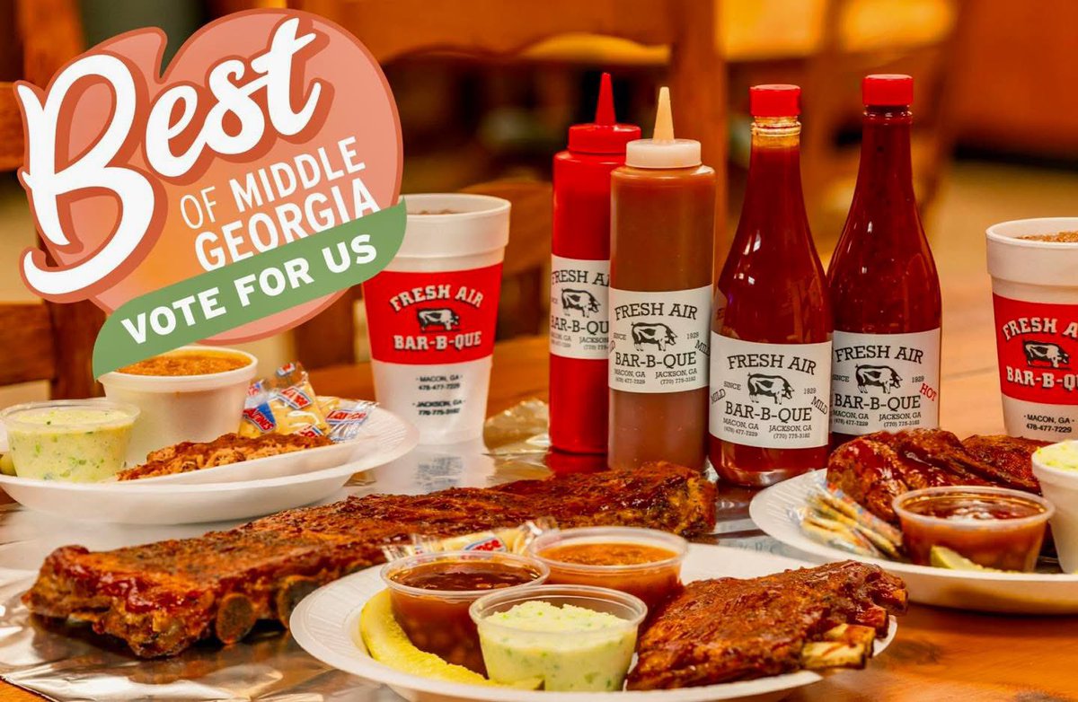 We are honored to be nominated for "BEST BBQ" as well as several other categories for the 2025  Best of Middle Georgia contest! votemiddlegeorgia.com
TO VOTE: CLICK "Eat &amp; Drink"  
After you vote in each category, click "REVIEW AND CAST MY BALLOT" and then "SUBMIT"
Thank you!!