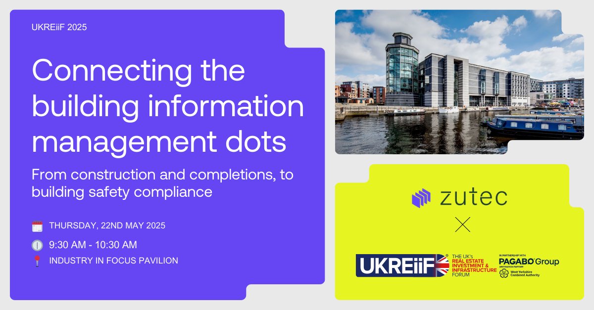 Zutec (@zutecgroup) on Twitter photo Building safety is changing.
Join James Stileman at #UKREiiF2025 as he shares how digital tools like Zutec help meet compliance demands.
๐ Thursday, May 22
๐ค 9:30 โ 10:30 AM
๐ Industry in Focus Pavilion
Want to meet? Email info@zutec.com
#BuildingSafety #PropTech Building safety is changing.
Join James Stileman at #UKREiiF2025 as he shares how digital tools like Zutec help meet compliance demands.
๐ Thursday, May 22
๐ค 9:30 โ 10:30 AM
๐ Industry in Focus Pavilion
Want to meet? Email info@zutec.com
#BuildingSafety #PropTech