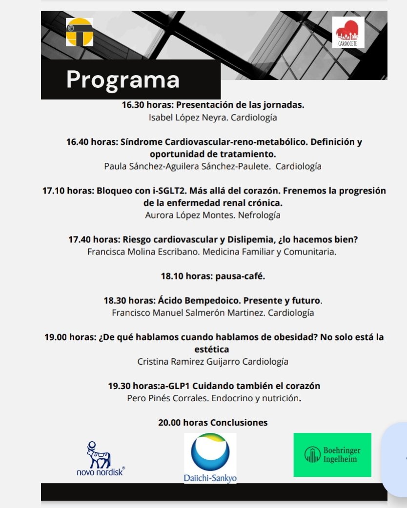 cardiocete (@cardiocete) on Twitter photo Seguimos apostando fuerte por la formación!! 💪 el proximo 8 mayo Jornadas Cardio-Reno-Metabolica! Nefrologos, Endrocrinos, Primaria, Internistas, Cardiólogos!! Dirigido a vosotr@s! No os lo perdáis! <a href="/FundacionBiotyc/">Fundacion BIOTYC</a> <a href="/DiarioSanitari0/">DiarioSanitario</a> inscripciones en sofos sescam.jccm.es/sofos/matricul… Seguimos apostando fuerte por la formación!! 💪 el proximo 8 mayo Jornadas Cardio-Reno-Metabolica! Nefrologos, Endrocrinos, Primaria, Internistas, Cardiólogos!! Dirigido a vosotr@s! No os lo perdáis! <a href="/FundacionBiotyc/">Fundacion BIOTYC</a> <a href="/DiarioSanitari0/">DiarioSanitario</a> inscripciones en sofos sescam.jccm.es/sofos/matricul…