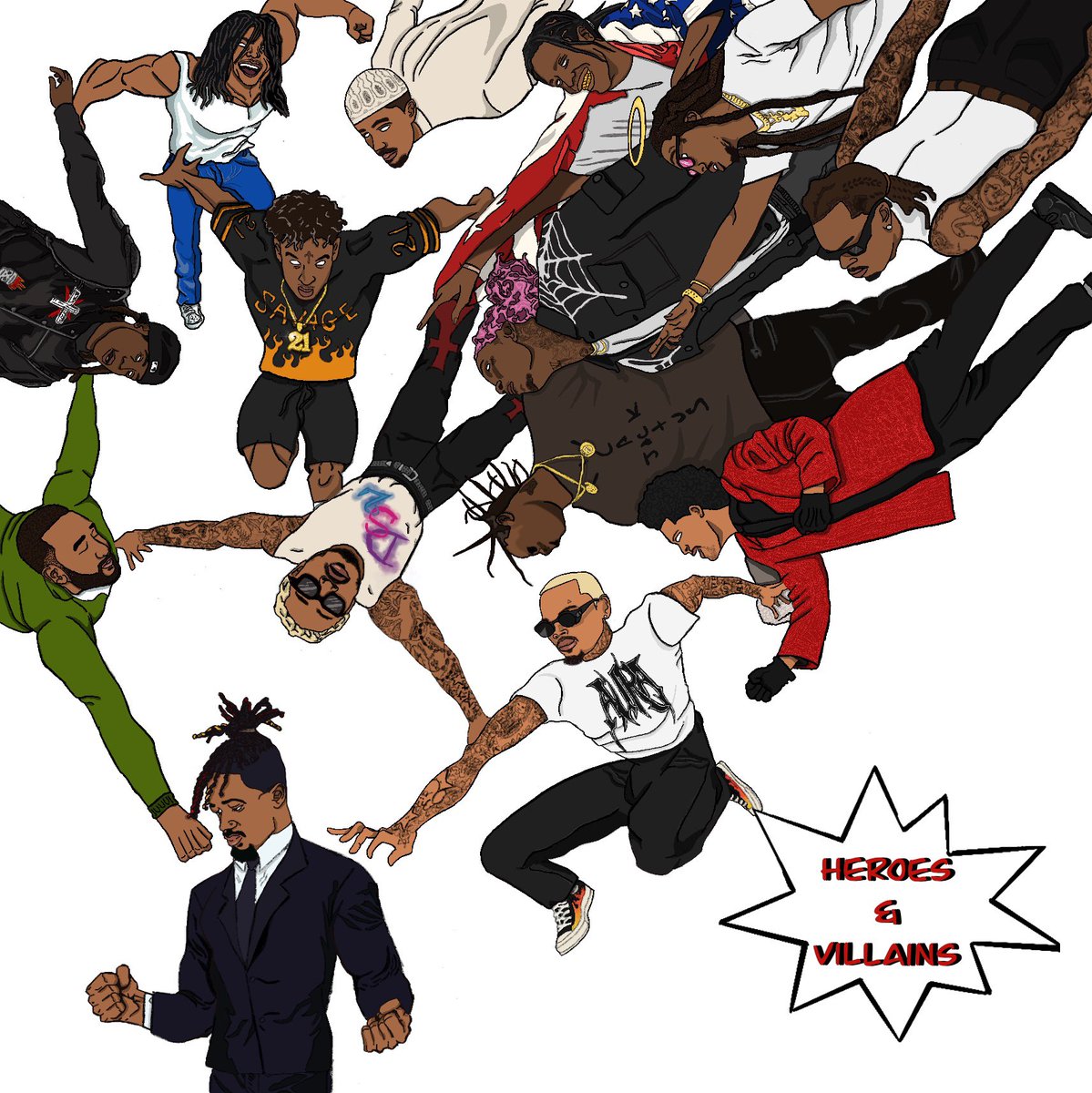 theartofgeminiw's tweet photo. My Version

“Metro Boomin - Heroes &amp; Villains” Alternative Double Graphic Cover🦸🏾‍♂️🦹🏼‍♂️💥

@johnlegend @1future @chrisbrown @DonToliver @trvisXX @youngthug @21savage @PDE_YOUNGNUDY @1YoungTakeoff @asvpxrocky @theweeknd @1GunnaGunna 

Original Version:                  Heroes Version: https://t.co/EyVgo68dID