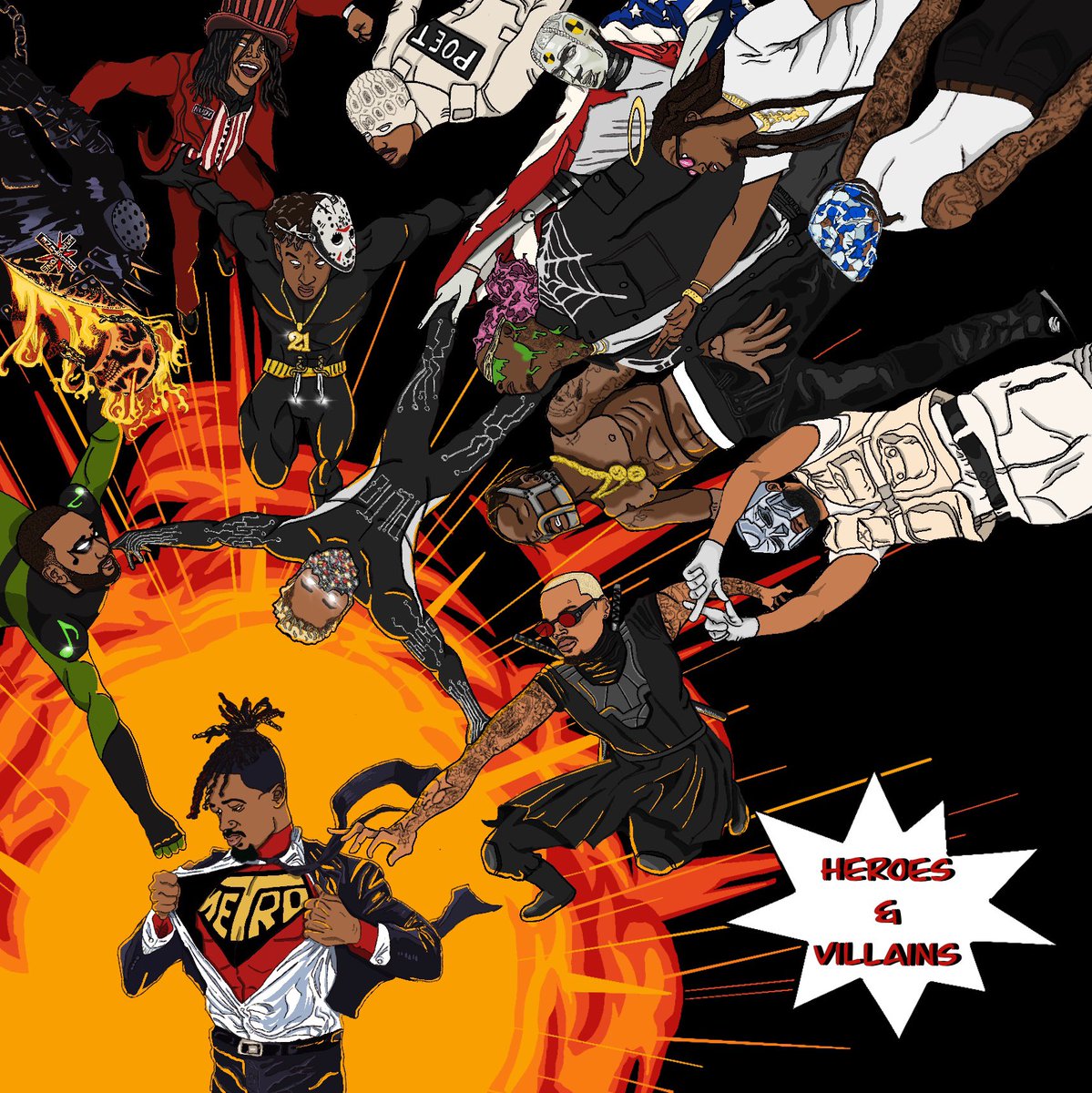 theartofgeminiw's tweet photo. My Version

“Metro Boomin - Heroes &amp; Villains” Alternative Double Graphic Cover🦸🏾‍♂️🦹🏼‍♂️💥

@johnlegend @1future @chrisbrown @DonToliver @trvisXX @youngthug @21savage @PDE_YOUNGNUDY @1YoungTakeoff @asvpxrocky @theweeknd @1GunnaGunna 

Original Version:                  Heroes Version: https://t.co/EyVgo68dID