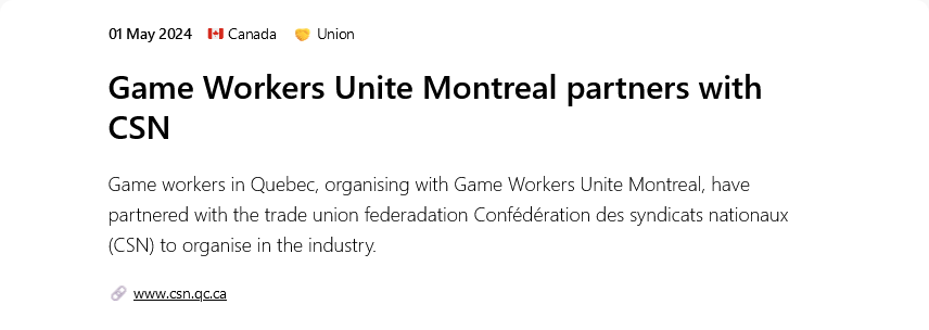 #OtD 1 May 2024 Game Workers Unite Montreal partners with CSN gameworkersolidarity.com/action/2024-05…