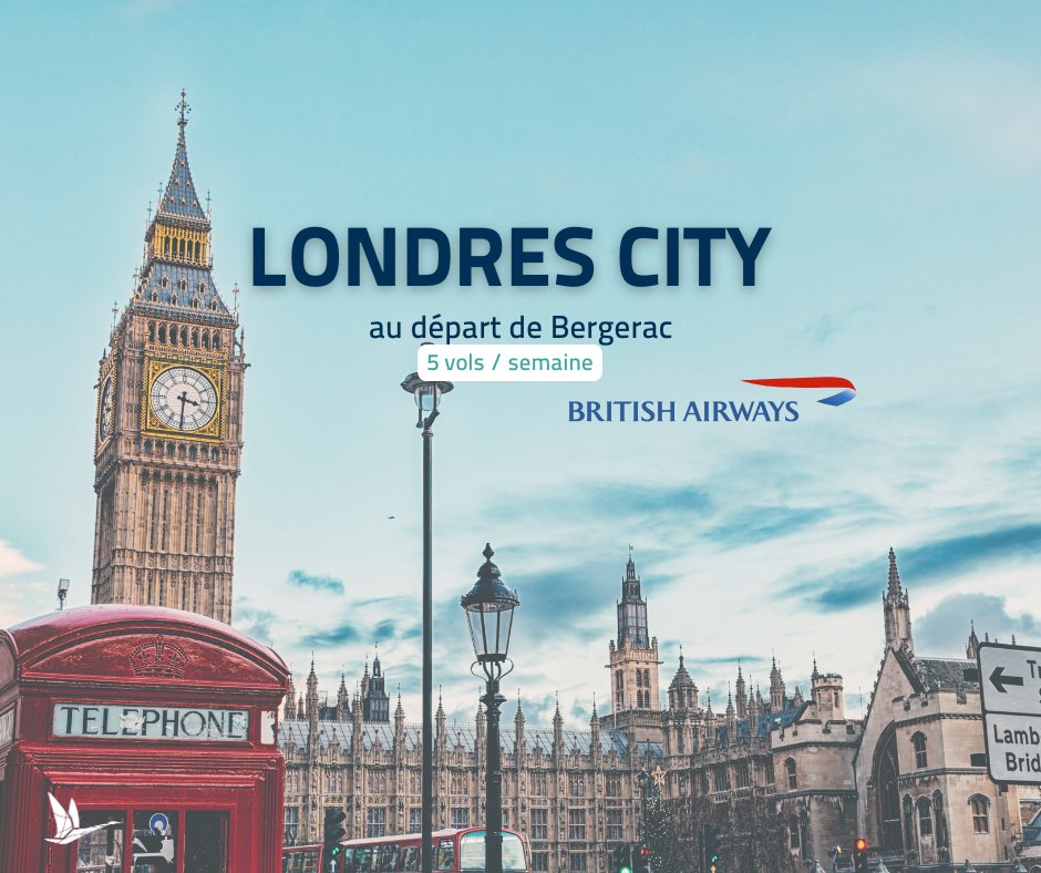Londres City – Bergerac
À partir de juin, jusqu’à 5 vols par semaine entre Londres City et Bergerac.

Réservez votre voyage sur bergerac.aeroport.fr

#volsbergerac #londrescity #volsdirects