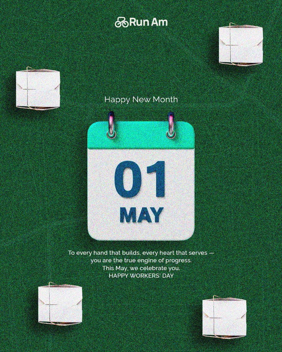 myrunamapp's tweet photo. Happy New Month &amp; Workers’ Day!🎊
Your effort moves the world—your work matters.
Here’s to growth, purpose &amp; peace this May💪🏽✨

Tag a hardworking friend and celebrate them! https://t.co/gMXjxtDMUS