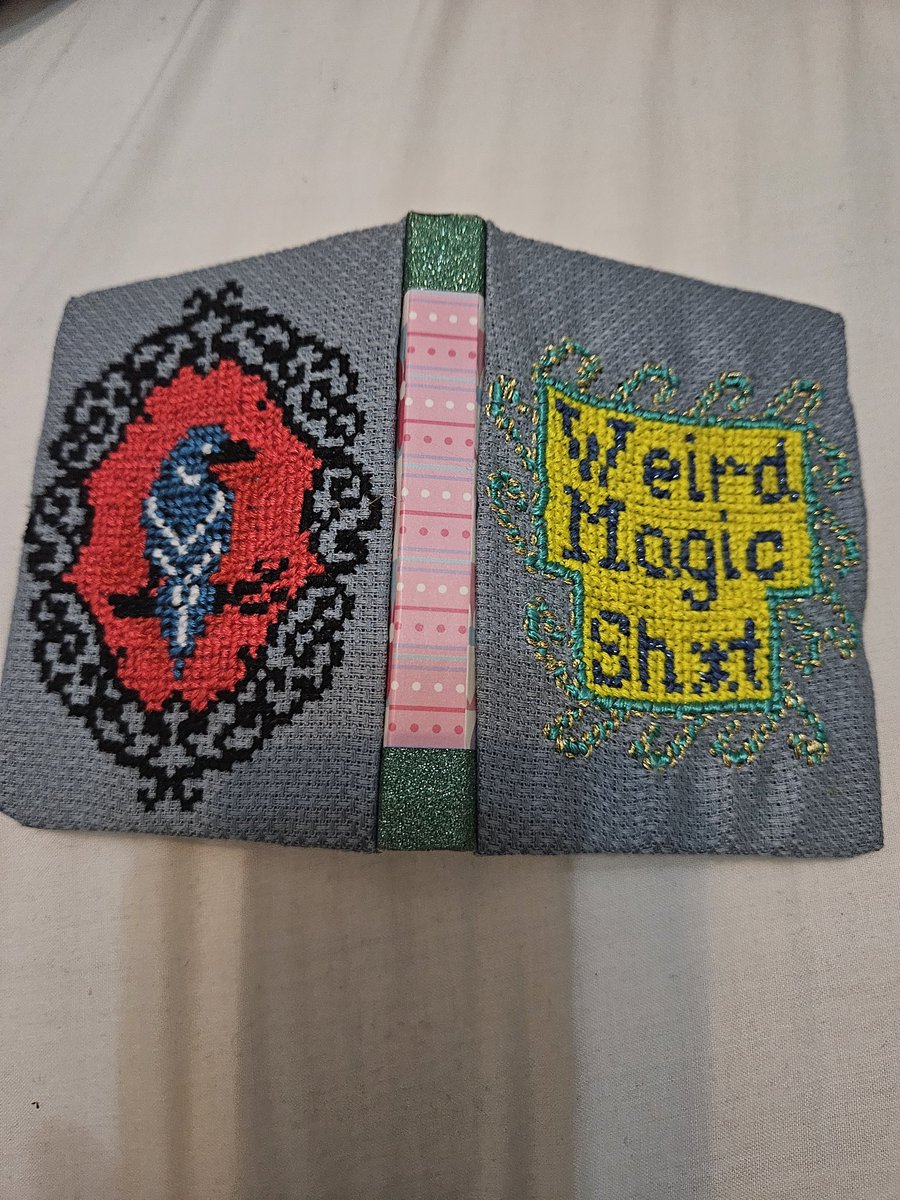 Espeze32's tweet photo. For #craftythursday and for my #Gonk #dnd videos here is a #crossstitch magic book cover https://t.co/DEBrxL4SA2