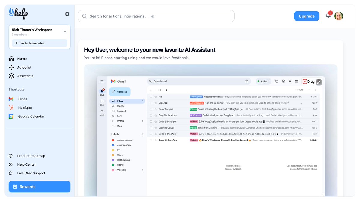tryHeyHelp's tweet image. Hey Help is coming to life — and we’re looking for early testers to help shape it 🚀.     

It&apos;s your AI Assistant for Gmail that takes care of the inbox annoying stuff: sorting emails, drafting replies, clearing clutter, chasing replies.   

Sign up @ heyhelp.ai !
