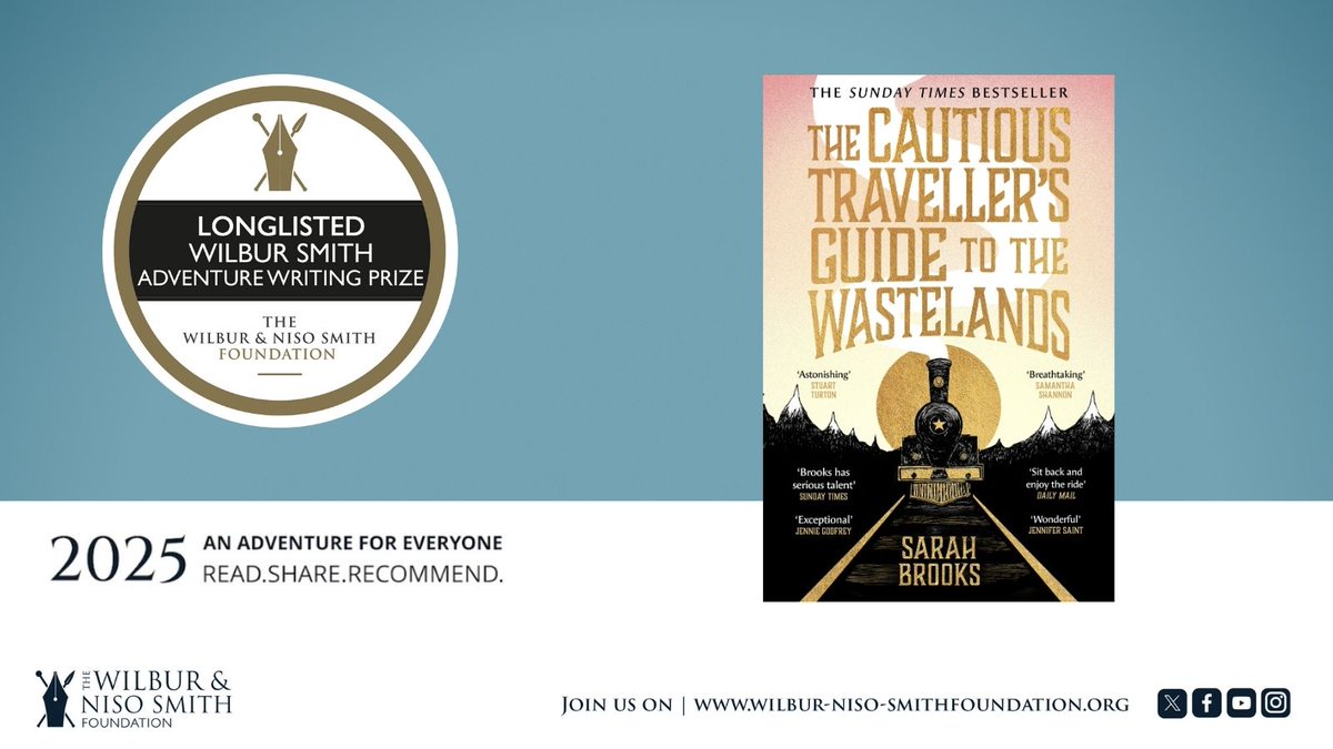 We’re thrilled to celebrate Sarah Brooks and her surreal, atmospheric debut #TheCautiousTravellersGuideToTheWastelands, which is longlisted for the 2025 Adventure Writing Prize. A haunting journey into the unknown.

#AdventureWritingPrize 

Find out more: bit.ly/4jwYm5t