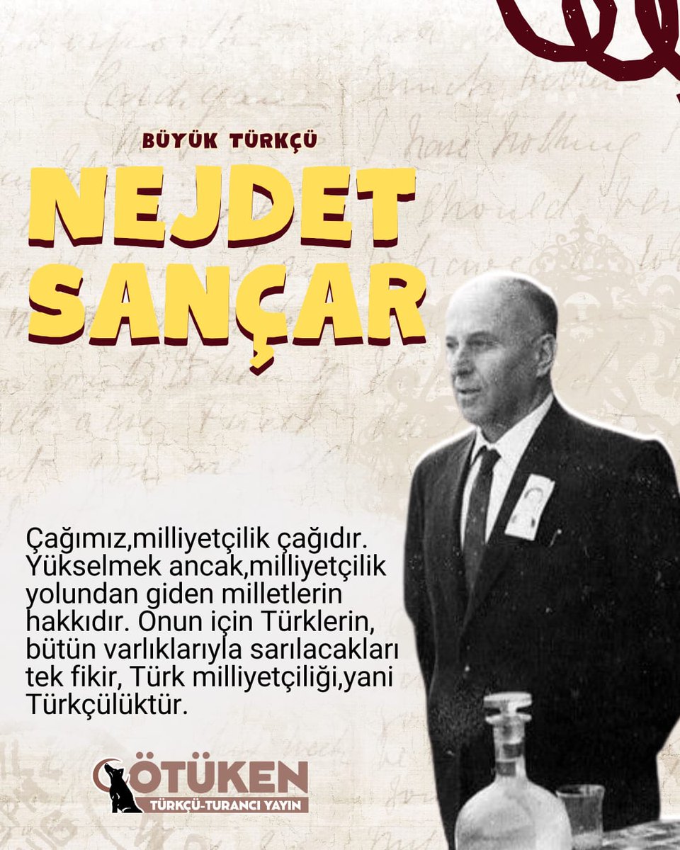 Nejdet Sançar'ı doğumunun yıl dönümünde saygı ve rahmetle anıyoruz.

#ÖtükenDergisi #NejdetSançar #Atsız