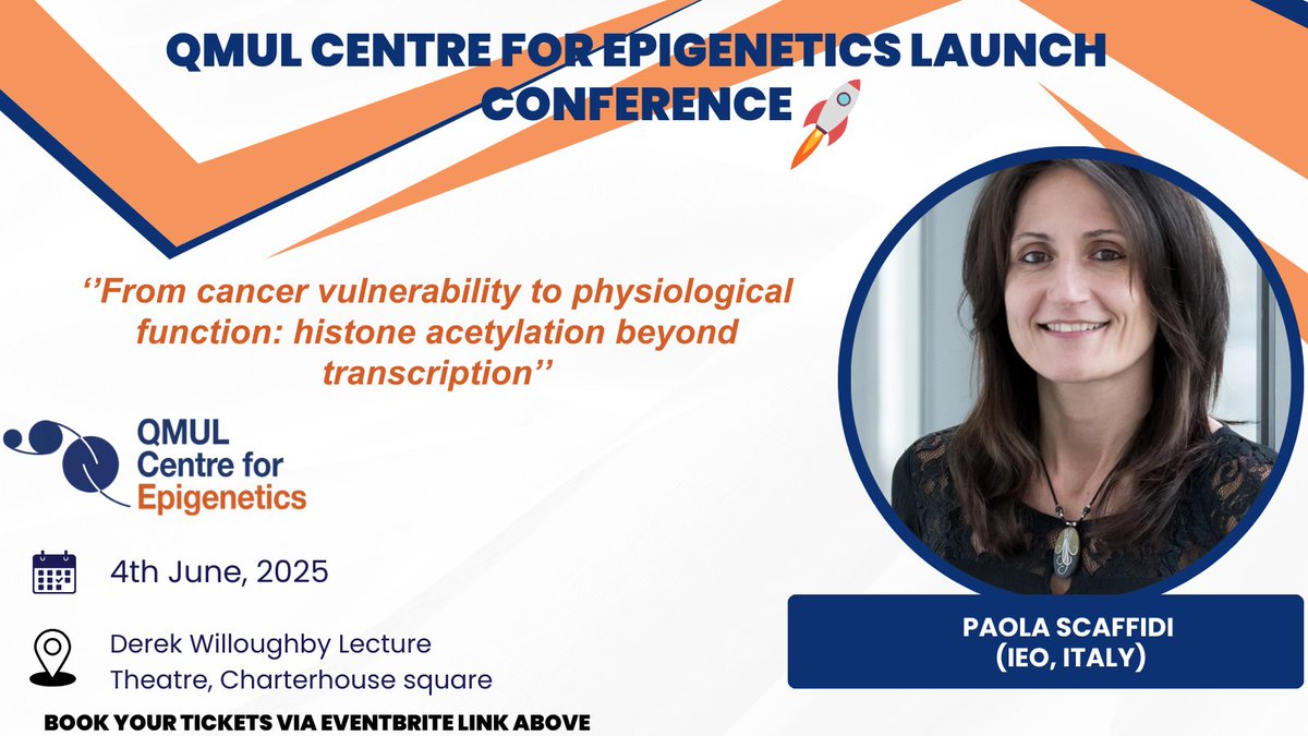 QMULepigenetics's tweet image. Only a month left until our official QMUL Centre for Epigenetics Launch Conference! We will have an amazing list of guest speakers, including Paola Scaffidi from IEO, Italy. Book your free ticket now! eventbrite.co.uk/e/qmul-centr... #qmul #epigenetics #conference