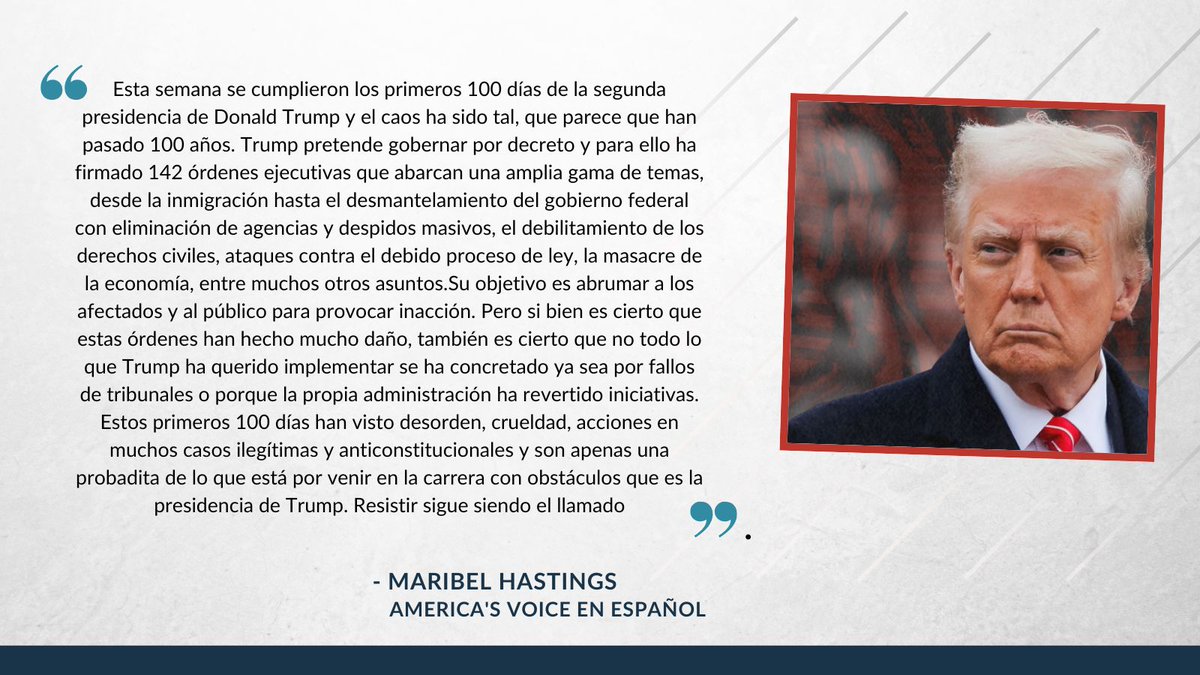 America's Voice (@americasvoice) on Twitter photo En su columna semanal, <a href="/maribelhastings/">Maribel Hastings</a> escribe que el caos y la crueldad de los primeros 100 dĂas de Trump en la presidencia hacen que se sientan como 100 años
buff.ly/zAfgLiP En su columna semanal, <a href="/maribelhastings/">Maribel Hastings</a> escribe que el caos y la crueldad de los primeros 100 dĂas de Trump en la presidencia hacen que se sientan como 100 años
buff.ly/zAfgLiP