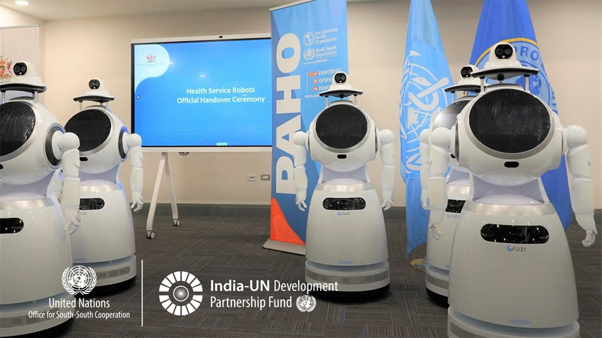 UNOSSC's tweet photo. ๐ Backed by #IndiaUNFund ๐ฎ๐ณ๐บ๐ณ, Trinidad and Tobago ๐น๐น integrates robots into its health system - enhancing safety, efficiency and service delivery. A step toward achieving #SDG3 through #Inno4Dev.
Know this #SouthSouth project supported by @PAHOWHO: ๐https://t.co/6MomWRT0Lz https://t.co/BMi8FxIGZn