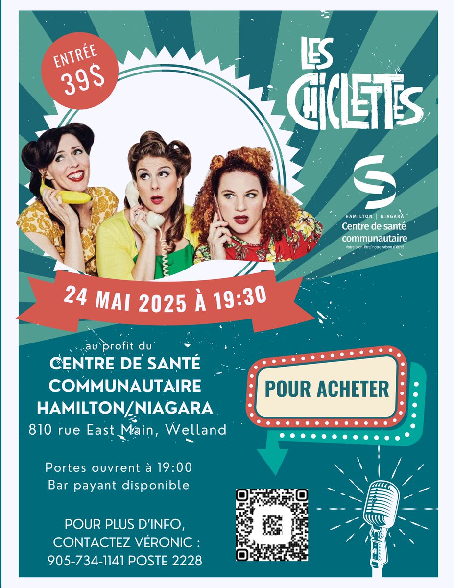Les Chiclettes nous visiteront le 24 mai à 19:30!
Pour un samedi soir qui swing, achetez vos billets maintenant.
*Les portes ouvrironts à 19:00*

The Chiclettes will be visiting us on 24 May at 19:30!
For a Saturday night that swings, buy your tickets now.
*Doors open at 19:00*.