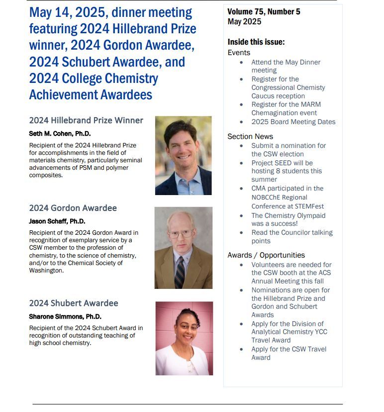 The May CSW newsletter is out! This month we're celebrating the winners of our CSW awards, kicking off project SEED, and seeing you all at MARM 2025!
capitalchemist.org/wp-content/upl…