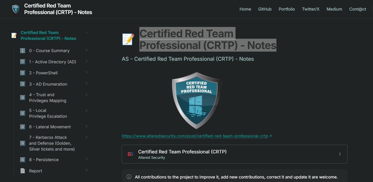 harshleenchawl2's tweet image. Certified Red Team Professional (CRTP) - Notes
📝🔥
🔗dev-angelist.gitbook.io/crtp-notes