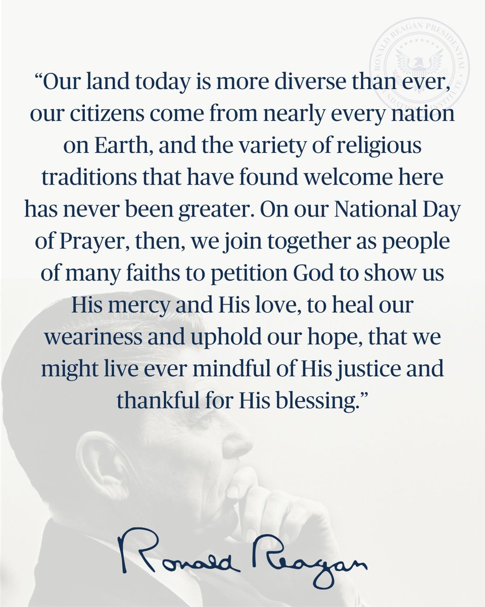 Today is the National Day of Prayer, a day President Reagan formally designated in 1988. In times of abundance and in moments of trial, he turned to prayer—and ensured the nation could do the same. #NationalDayofPrayer