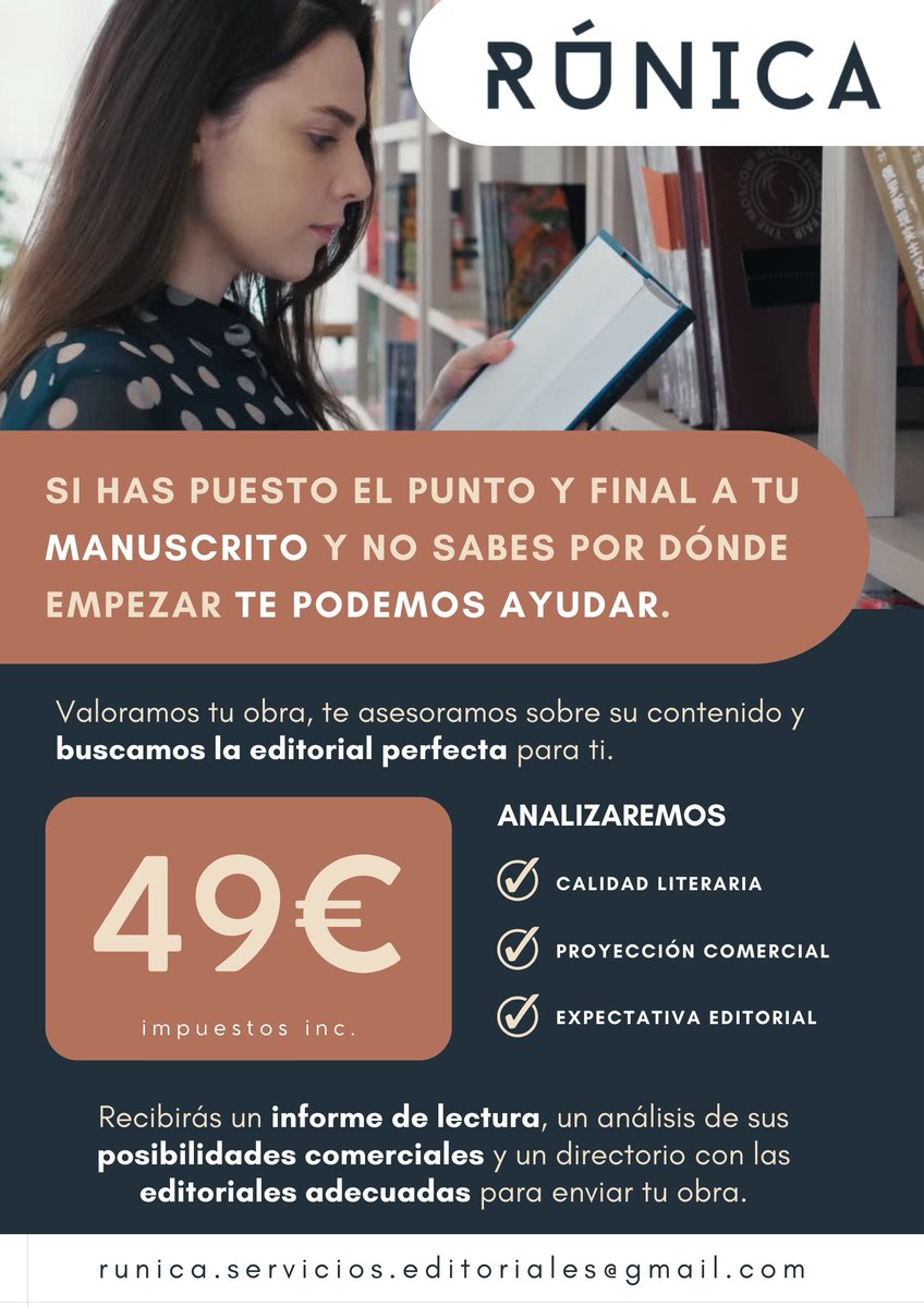 RunicaSE's tweet image. 📚 ¿Has terminado tu manuscrito y no sabes por dónde empezar?

🔎 Analizamos tu obra por solo 49€:

✔️ Calidad literaria
✔️ Potencial comercial
✔️ Expectativa editorial

Contacta por PM. 

#Escritores #Manuscritos #PublicarUnLibro #AutoresIndependientes
