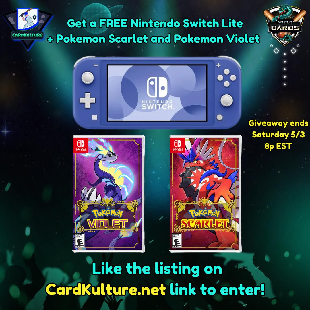 🎮✨ HUGE GIVEAWAY! ✨🎮
We’re giving away a Blue Nintendo Switch Lite + BOTH Pokémon Scarlet &amp; Violet!

How to enter:
❤️ Like the giveaway listing (link below)
📺 Winner announced LIVE this Saturday night!

No purchase needed. Let’s gooo 🔥🔥🔥
#Giveaway #NintendoSwitchLite