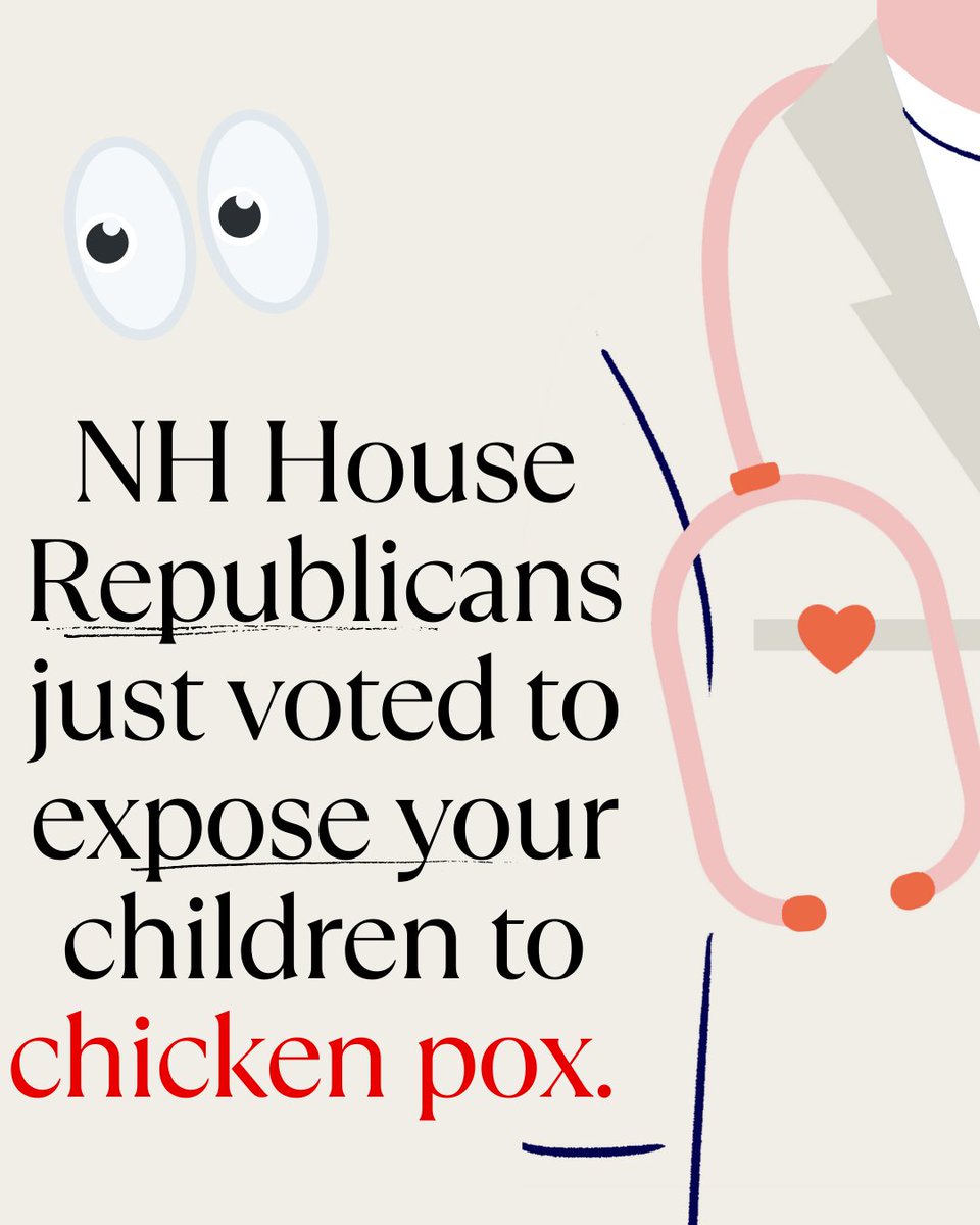 NH House Democrats (@nhhousedems) on Twitter photo JUST NOW: <a href="/NHGOP/">New Hampshire Republican Party</a>, the party against public health, just pushed through an amendment to expose YOUR children to chicken pox, and hepatitis B in school. Their recklessness will endanger YOUR children.
Call your Senator and tell them to non-concur on SB 60. #NHPolitics JUST NOW: <a href="/NHGOP/">New Hampshire Republican Party</a>, the party against public health, just pushed through an amendment to expose YOUR children to chicken pox, and hepatitis B in school. Their recklessness will endanger YOUR children.
Call your Senator and tell them to non-concur on SB 60. #NHPolitics