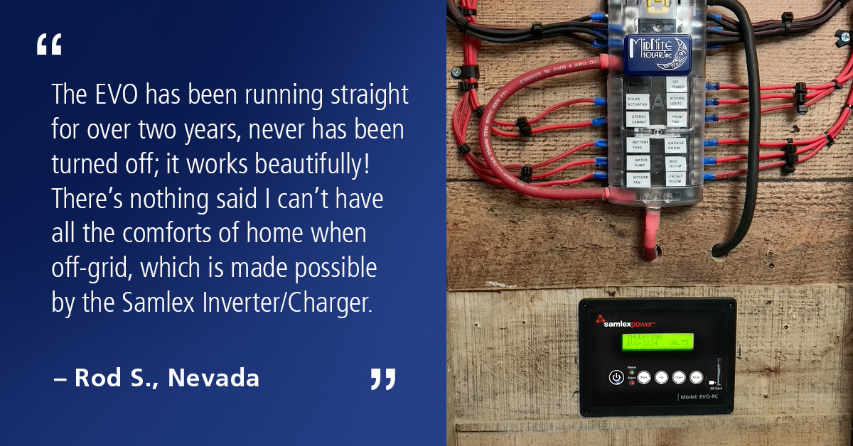 SamlexAmerica's tweet photo. We love hearing how our products perform in the real world: 💬

"The EVO has been running straight for over 2 years, never has been turned off; it works beautifully! There’s nothing said I can’t have all the comforts of home when off-grid, made possible by the Samlex EVO.” https://t.co/MD1MDGQQeD