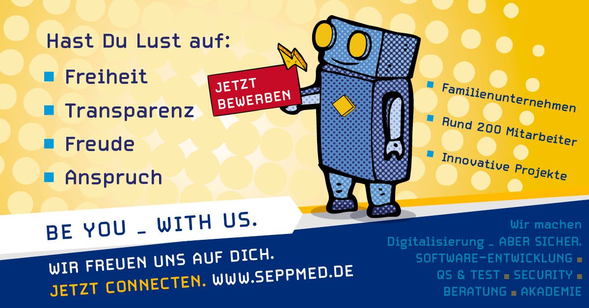 𝗕𝗘 𝗬𝗢𝗨 – 𝗪𝗜𝗧𝗛 𝗨𝗦. Lebe deine Leidenschaft.
Homeoffice, Teamarbeit oder Co-Arbeit – in unserem Open Space, auf den Terrassen oder unserem Gärtchen ist für jeden etwas dabei.

Klingt spannend für dich?
➡ seppmed.de/karriere/

#erlangen #wolfsburg #itjobs