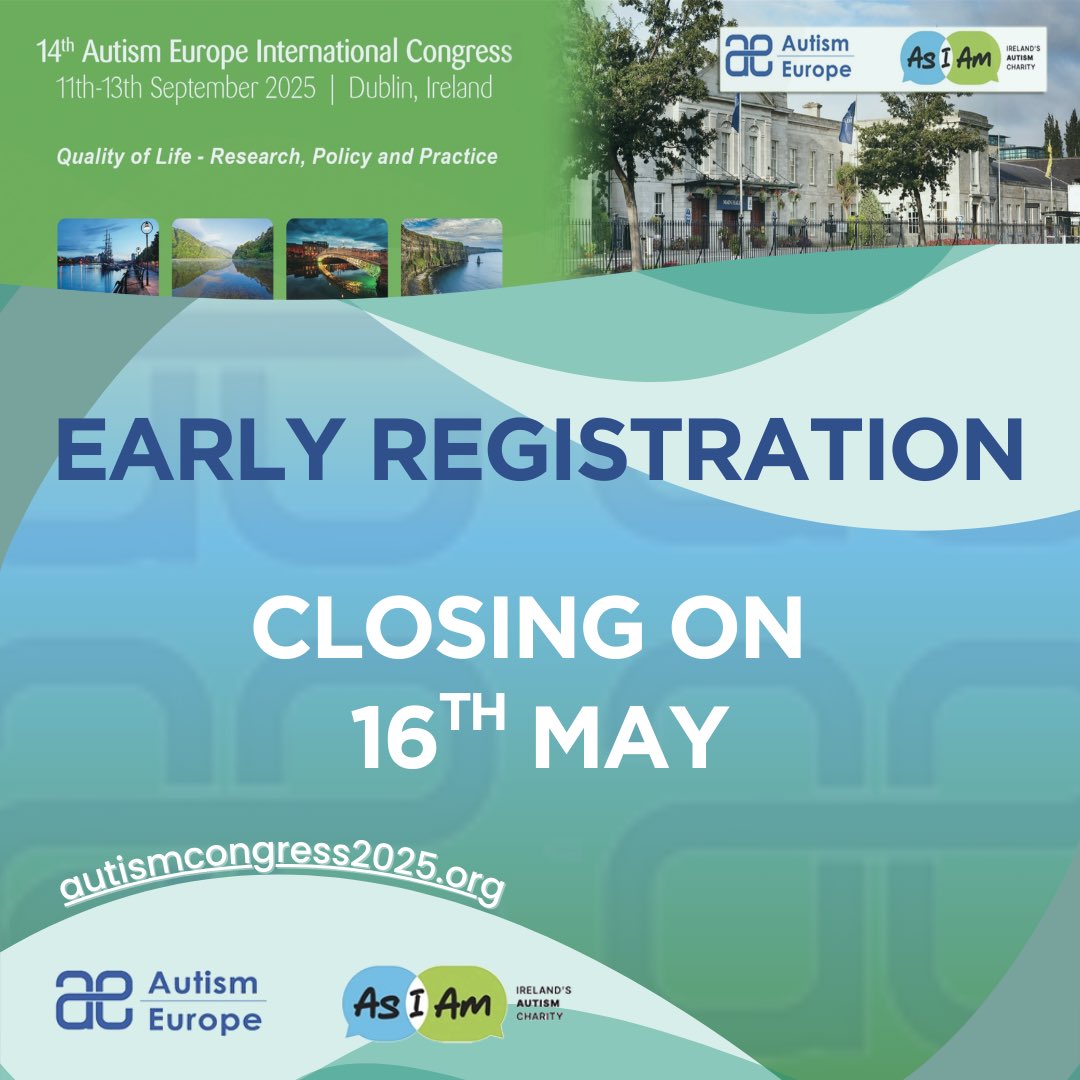 📣 Join us in Dublin for the 14th Autism-Europe Congress this September!
Early registration closes Friday, May 16th – don’t miss your chance to be part of this global gathering of professionals, self-advocates, families, and researchers. 🌍💬
👉 Register: autismcongress2025.org/registration/