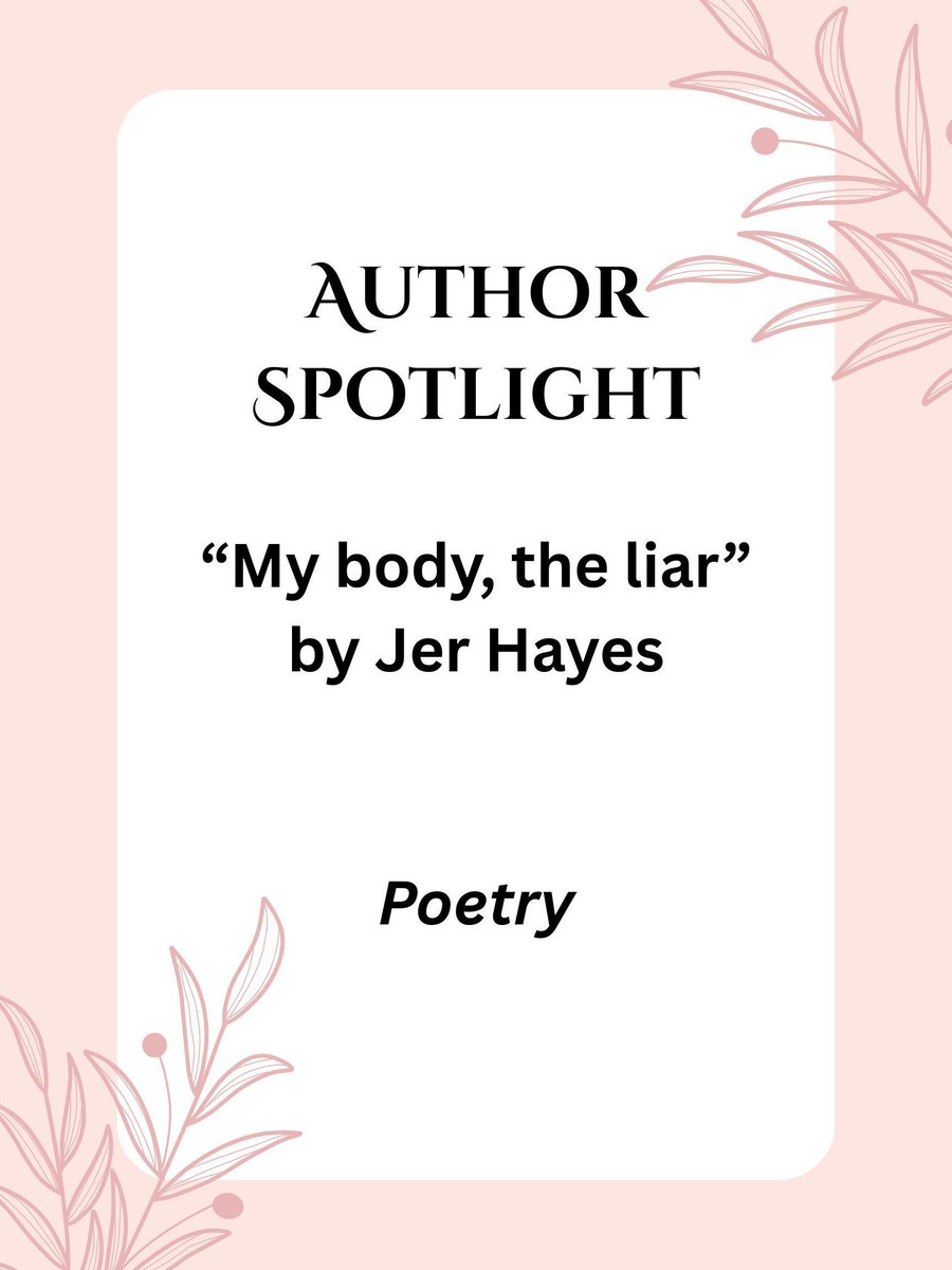 flarelitmag's tweet image. Author Spotlight #6: Jer Hayes (@hayes_jer) and his poem, "My body, the liar."
Read his piece here: flaremagazinecom.wordpress.com/my-body-the-li… 
.
.
.
#litmags #issue2 #poetry #disabilityawareness #authorspotlight