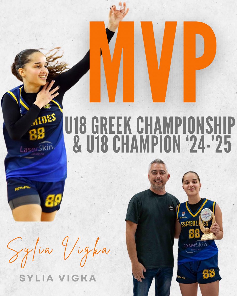No better way to finish off the season than with the U18 Trophy &amp; the MVP award on top! Sylia making a statement at the most crucial games of the season.

·U18 Greek League Champion🏆🥇☑️
·Rising Stars League Champion🏆🥇☑️
·U18 Greek League MVP🎖️☑️

Proud of you, keep working!