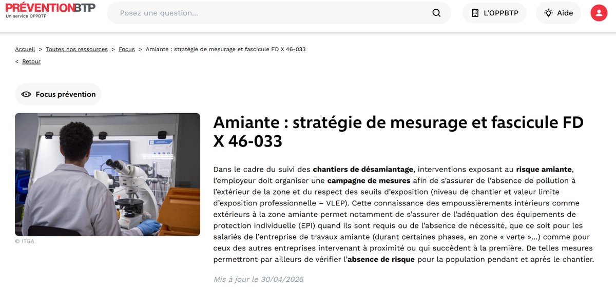 aleacontroles.com/actualites/lec…
📢 L’ #OPPBTP publie une lecture pratique du fascicule FD X46-033, clé pour la stratégie de mesurage amiante 🧪
#amiante #OPPBTP #FDX46033 #réglementation #BTP #veilleamiante