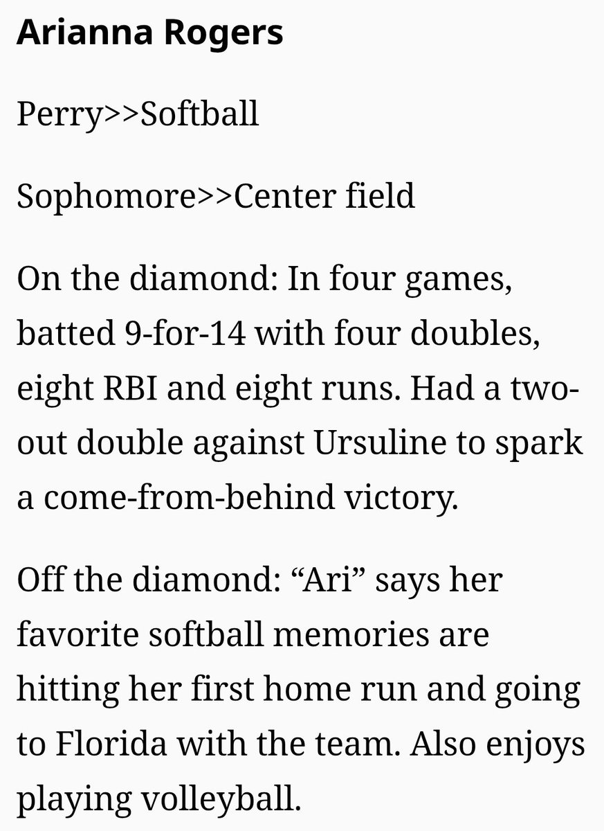 Perry Softball (@perrypiratessb) on Twitter photo x.com/NHPreps/statusβ¦
Congratulations <a href="/Ari_Rogers2027/">Arianna Rogers</a> for being named a News-Herald Player of the Week! x.com/NHPreps/statusβ¦
Congratulations <a href="/Ari_Rogers2027/">Arianna Rogers</a> for being named a News-Herald Player of the Week!