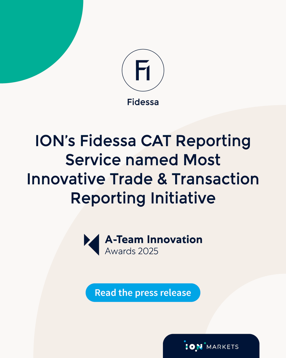 ION’s Fidessa Consolidated Audit Trail (CAT) Reporting Service has been named the “Most Innovative Trade &amp; Transaction Reporting Initiative” at the A-Team Innovation Awards 2025. 

Find out more here. on.iongroup.com/3SesDKj
