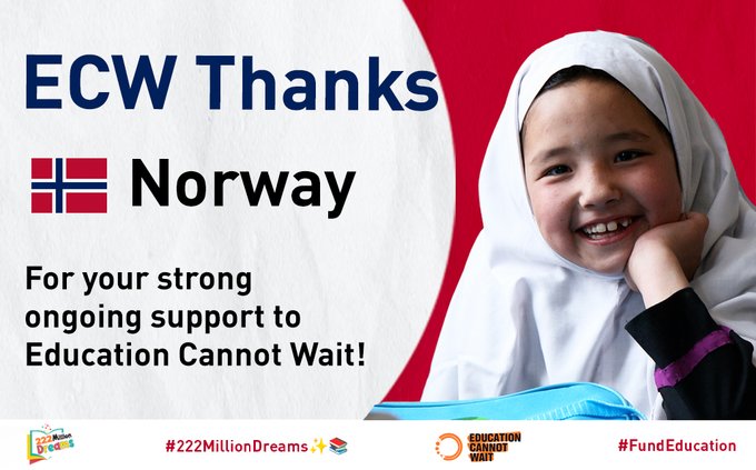 Kent Page (@kentpage) on Twitter photo 🙏Thank-you #Norway🇳🇴for your strong ongoing support to <a href="/EduCannotWait/">Education Cannot Wait</a> !✨🙏
Your generous contributions allow #ECW & strategic partners to reach even more crisis-affected girls & boys across the 🌎 with #QualityEducation!
#UN <a href="/NorwayUN/">NorwayUN</a> @Noradno <a href="/NorwayMFA/">Norway MFA</a> <a href="/YasmineSherif1/">Yasmine Sherif</a> 🙏Thank-you #Norway🇳🇴for your strong ongoing support to <a href="/EduCannotWait/">Education Cannot Wait</a> !✨🙏
Your generous contributions allow #ECW & strategic partners to reach even more crisis-affected girls & boys across the 🌎 with #QualityEducation!
#UN <a href="/NorwayUN/">NorwayUN</a> @Noradno <a href="/NorwayMFA/">Norway MFA</a> <a href="/YasmineSherif1/">Yasmine Sherif</a>
