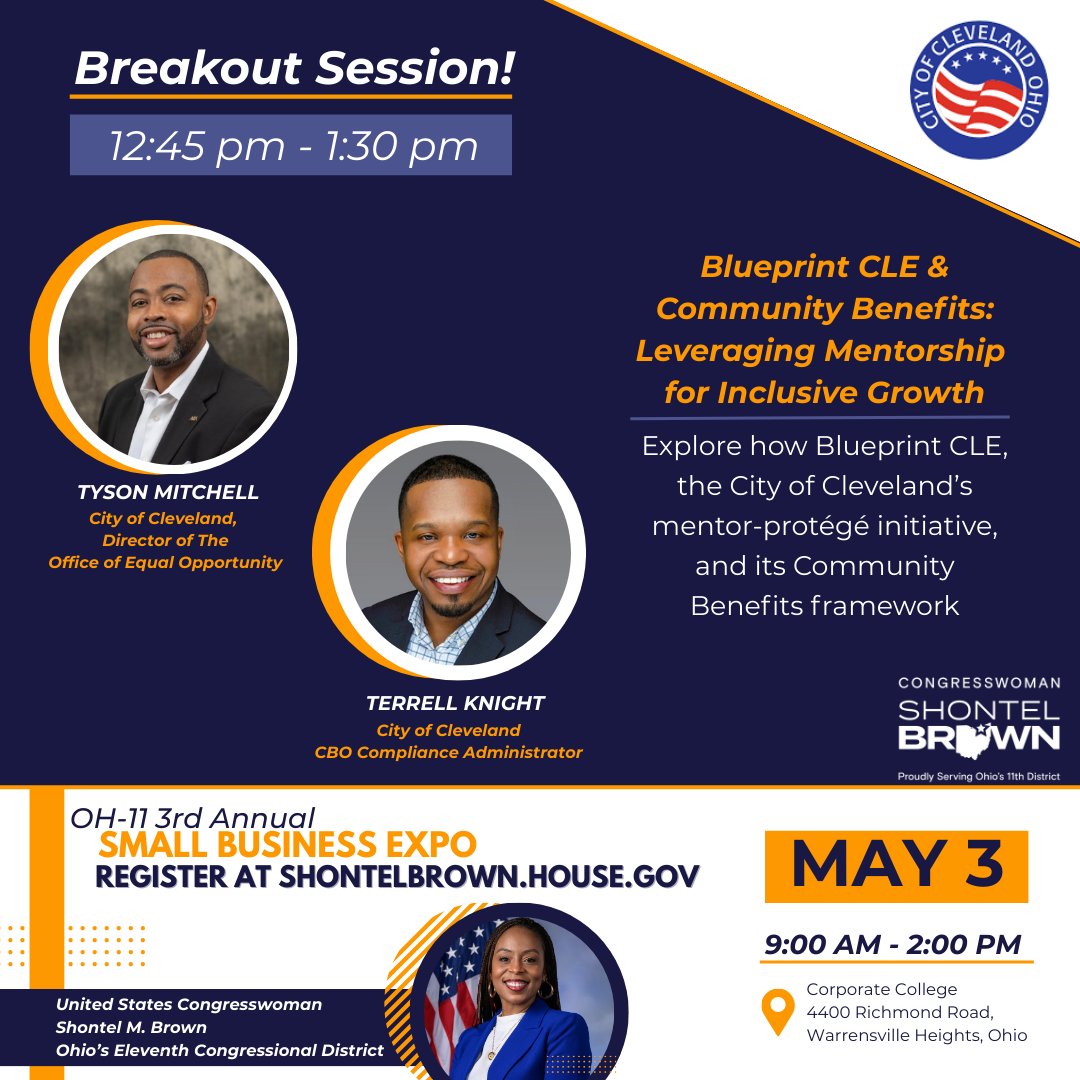 Rep. Shontel Brown (@repshontelbrown) on Twitter photo Our Small Business Expo is this Saturday, May 3rd in Warrensville Heights. The expo will feature multiple breakout sessions, including a great opportunity to learn more about the <a href="/CityofCleveland/">City of Cleveland</a> Blueprint CLE mentorship program. #SBE25
Register and info at Our Small Business Expo is this Saturday, May 3rd in Warrensville Heights. The expo will feature multiple breakout sessions, including a great opportunity to learn more about the <a href="/CityofCleveland/">City of Cleveland</a> Blueprint CLE mentorship program. #SBE25
Register and info at