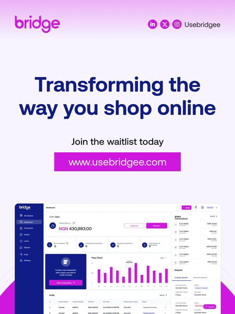 untouchablecmdy's tweet photo. Why don't you join @usebridgee if you are an online vendor? Sellers are receiving ₦10,000 in ad credit in addition to buyers' confirmed trust. Visit https://t.co/7f34WvmbON to sign up for the waitlist right now.
#UseBridgee #ShopWithConfidence https://t.co/5aK8BB8XgJ