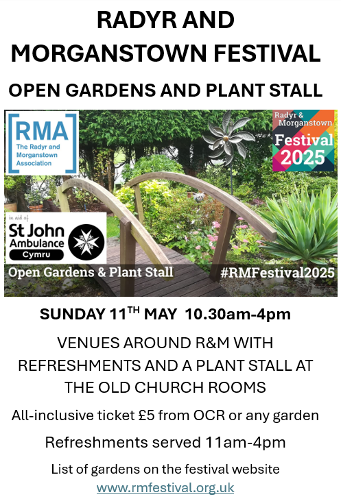 R&amp;M Festival Open Gardens and Plant Sale
Sunday 11th May  10.30am-4pm    #RMFestival2025
Tickets for all festival events can be purchased from our box office in Michael Graham Young in Station Road