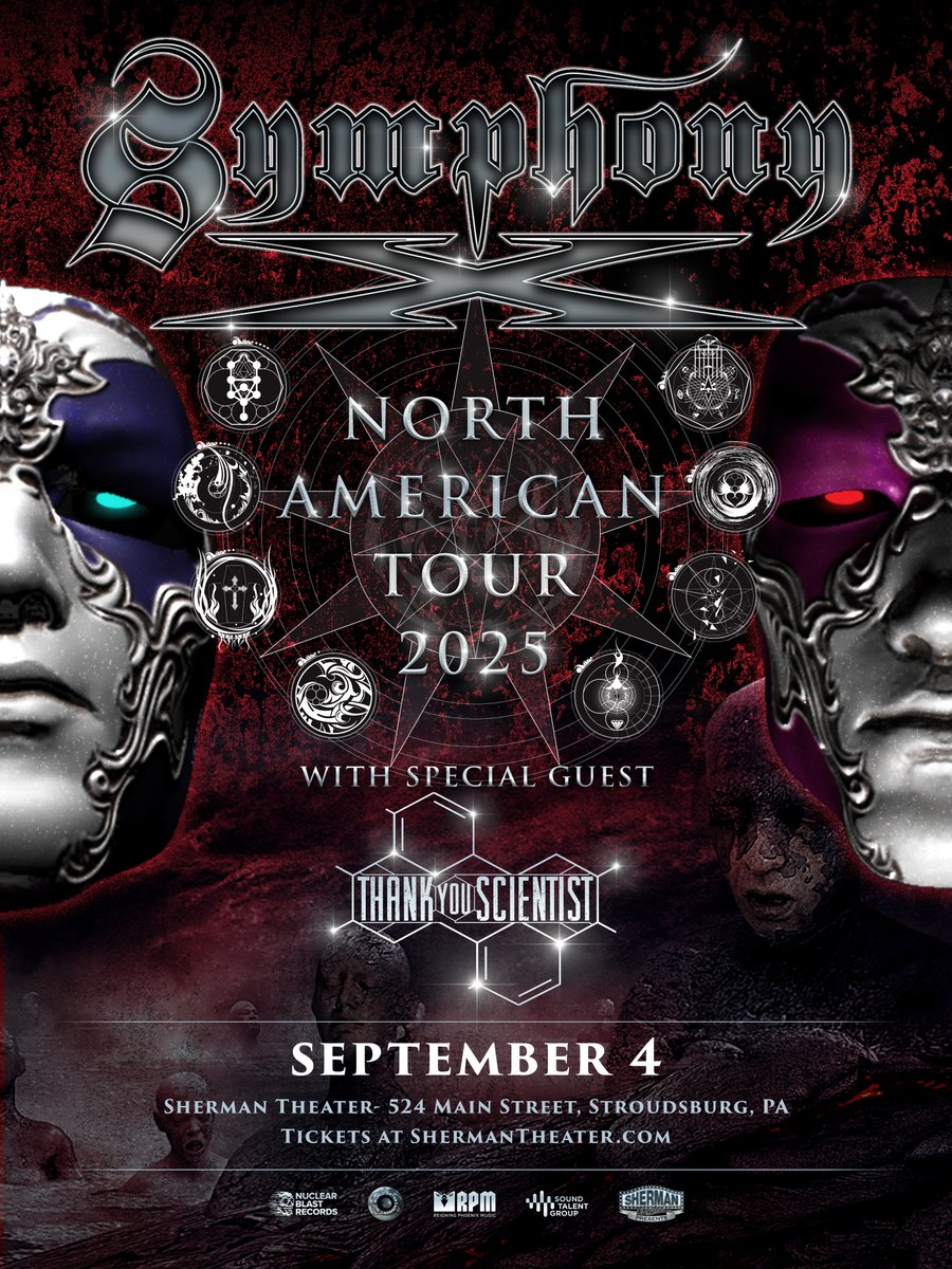 <a href="/symphonyx/">Symphony X</a> is bringing their North American Tour 2025 to the Sherman stage with <a href="/TYScientist/">Thank You Scientist</a> on September 4!
🎫 bit.ly/SymphonyX2025ST
